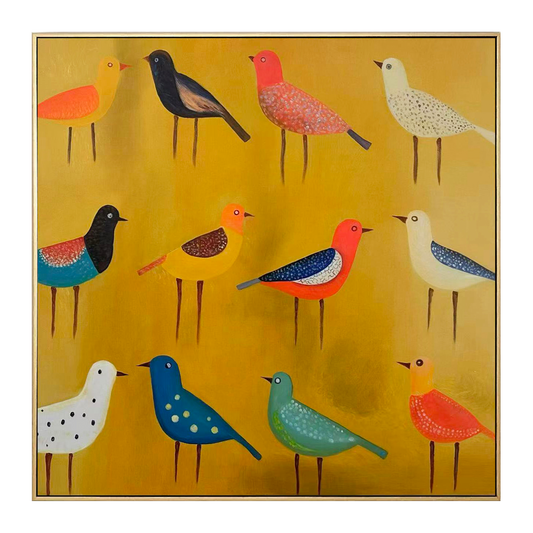 Joyful Birds Colorful Abstract Painting