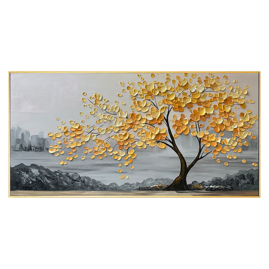 Golden Harmony Textured Tree Painting