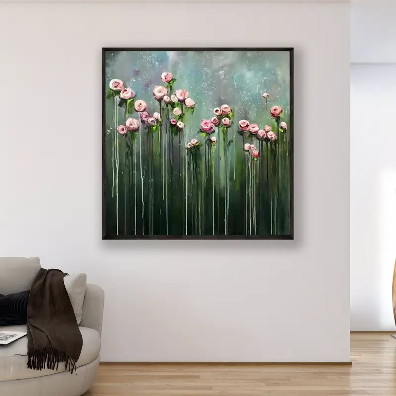 Mistfall Blush Rose Abstract Painting
