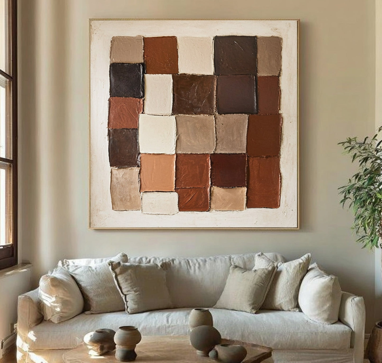 Sienna Mosaic Grid Abstract Painting
