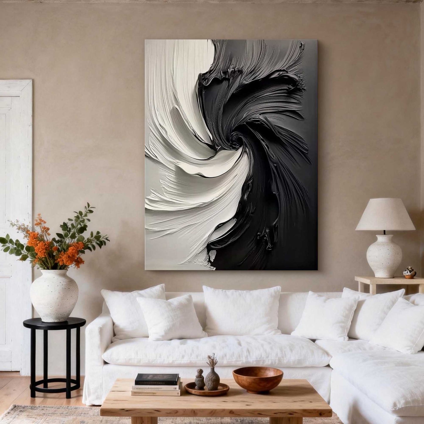 Monochrome Vortex 3D Impasto Abstract Painting