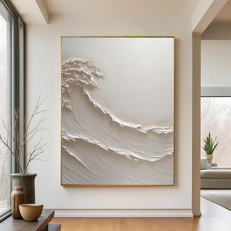 Crest Whisper White Textured Wave Painting