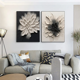 Dual Bloom Black and White Floral Painting Set Set of 2