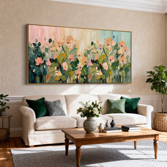 Blush Meadow Floral Impasto Oil Painting