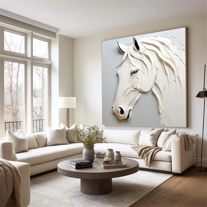 Majestic White Horse Textured Painting