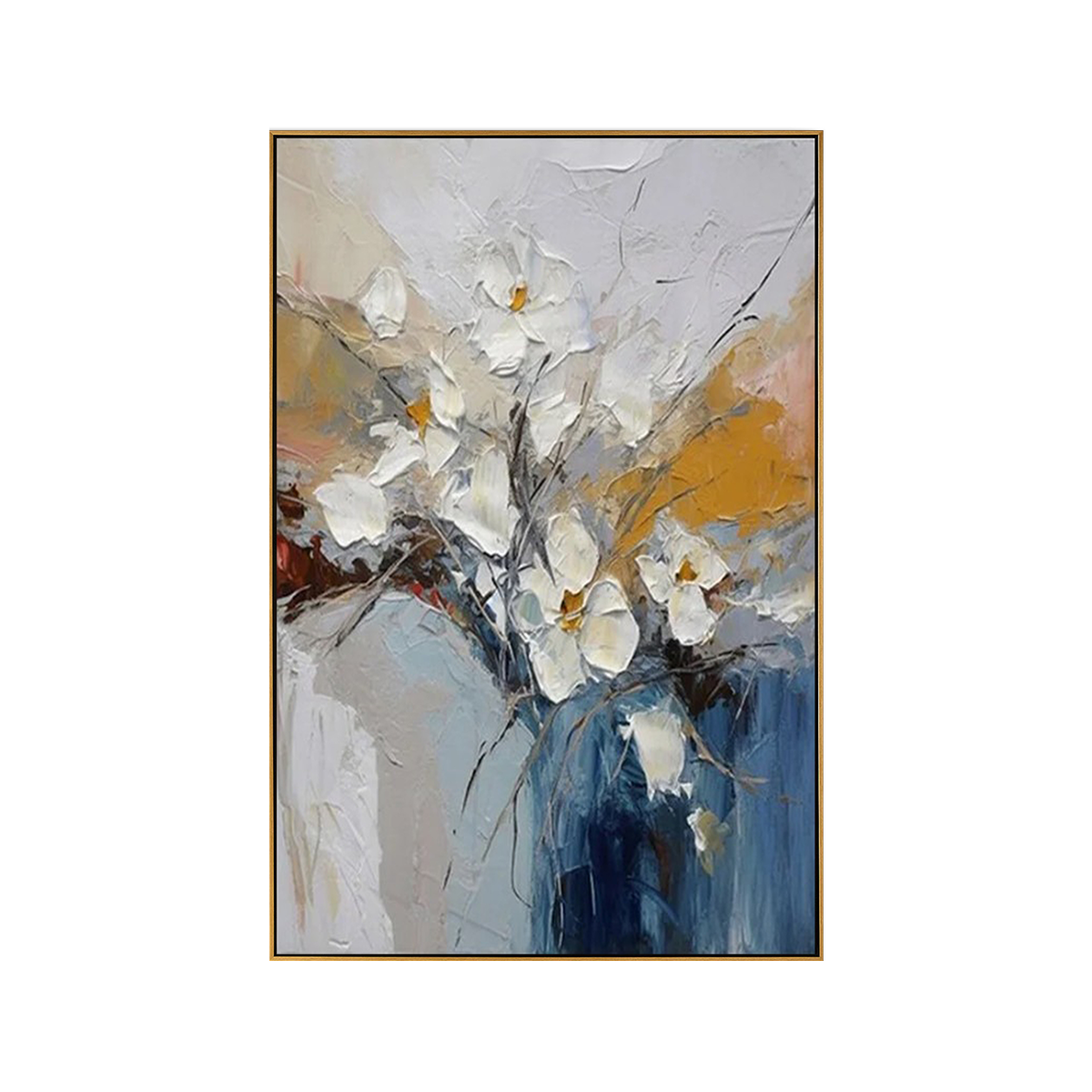 Elegant White Magnolia Impasto Vase Painting