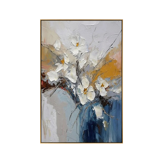 Elegant White Magnolia Impasto Vase Painting
