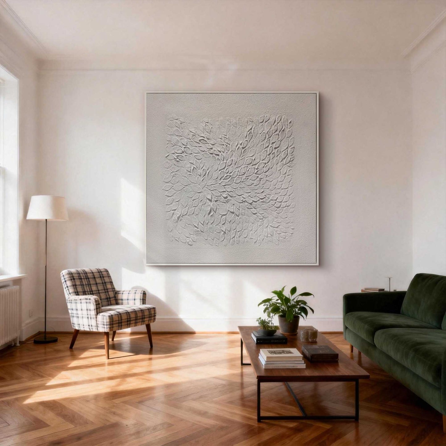 White Leaf Impasto Abstract Painting