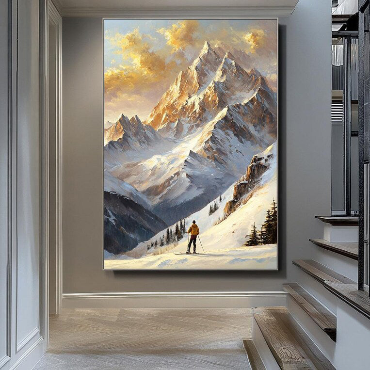 Golden Summit Snow Mountain Landscape Painting