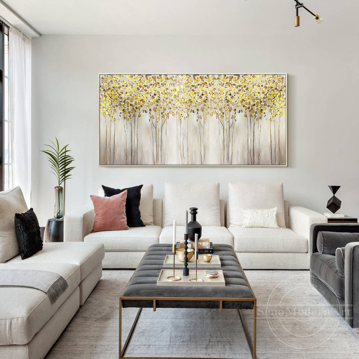 Golden Veil Abstract Forest Painting