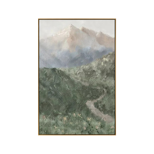 Misty Peaks Valley Impasto Landscape Painting