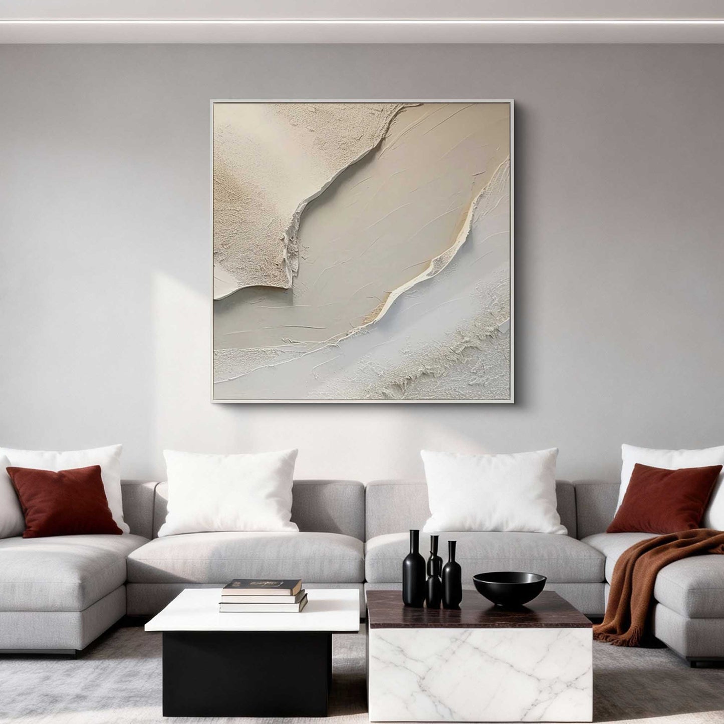 Cream Shoreline Impasto Abstract Painting