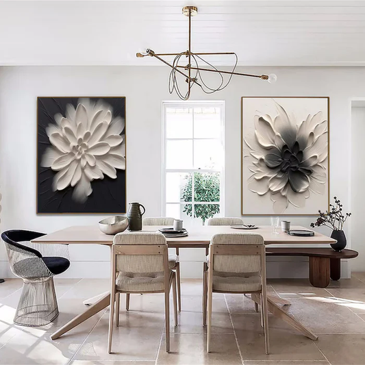 Dual Bloom Black and White Floral Painting Set Set of 2