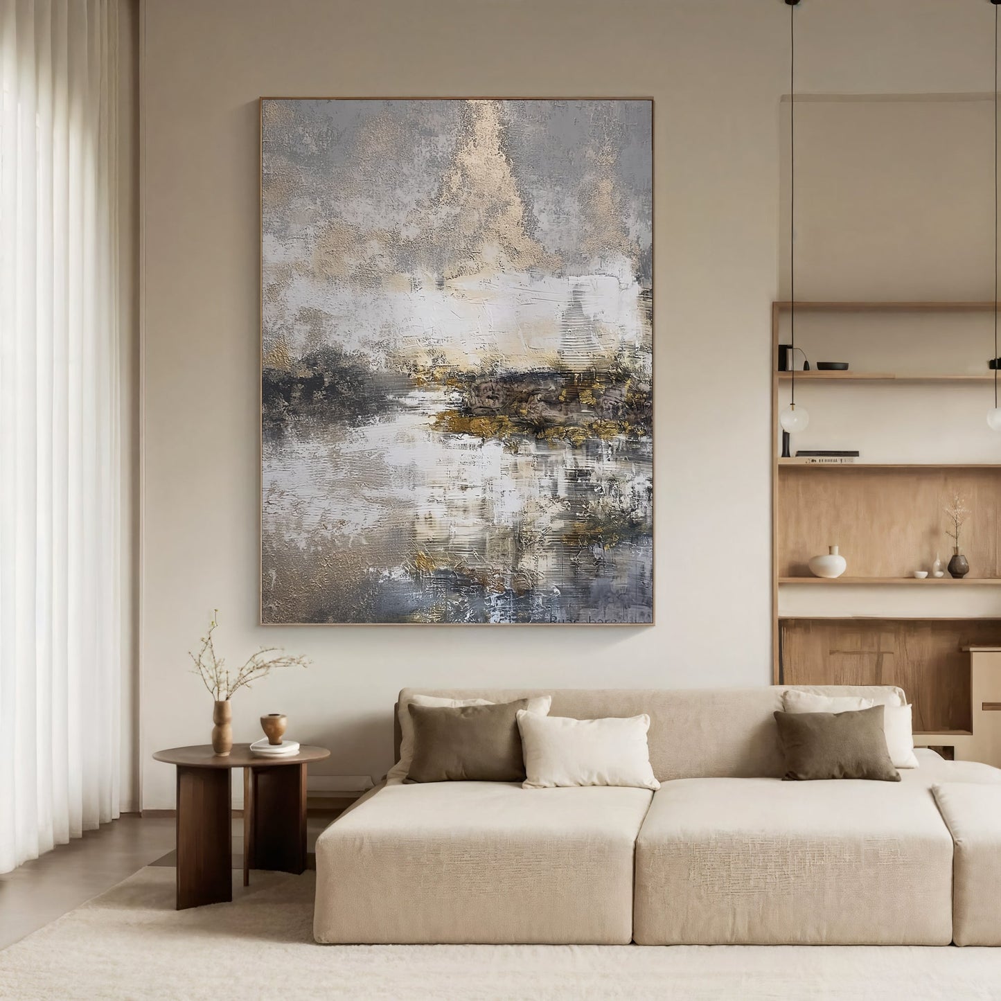 Abstract Gold Landscape – Textured Black & White Painting