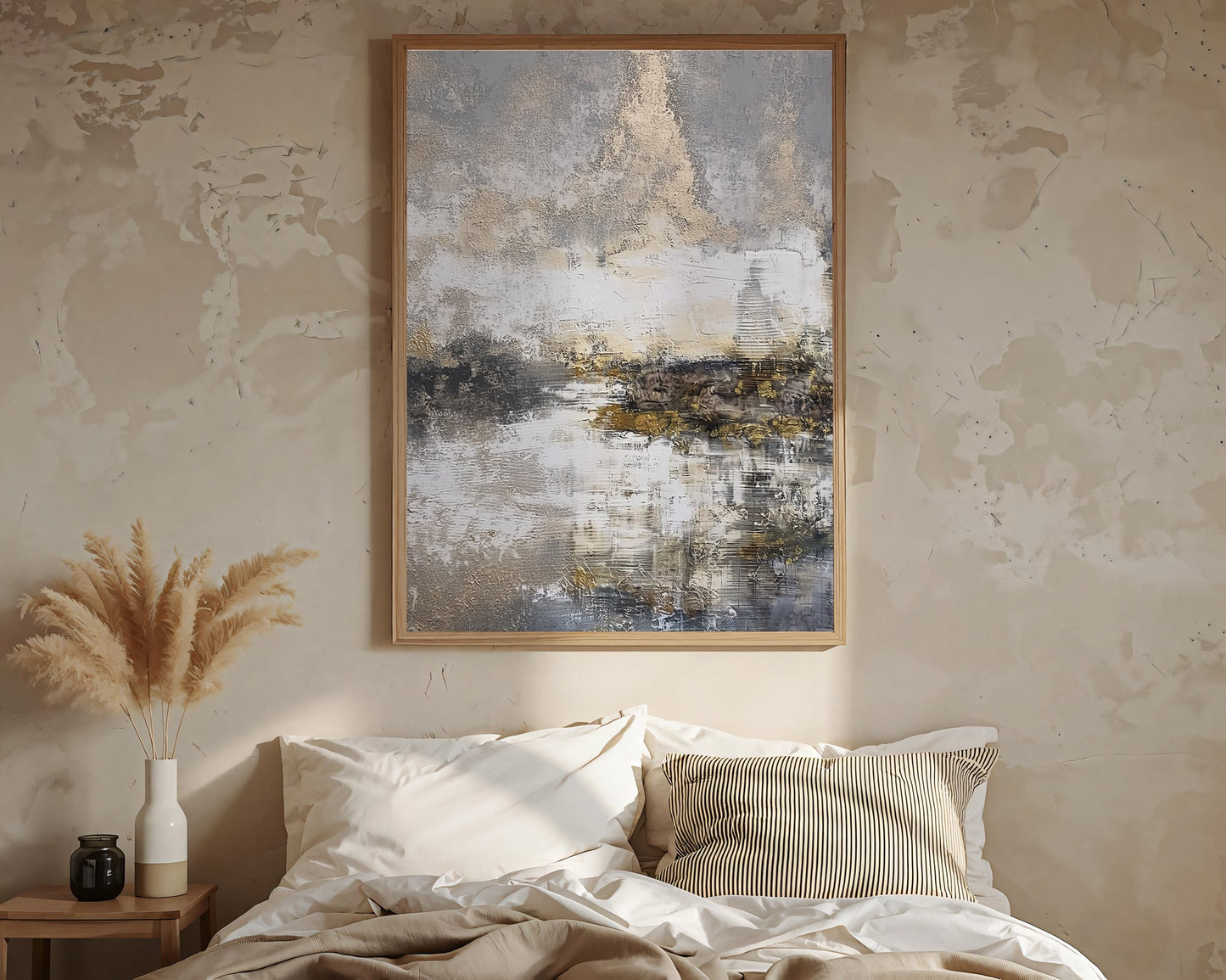 Abstract Gold Landscape – Textured Black & White Painting