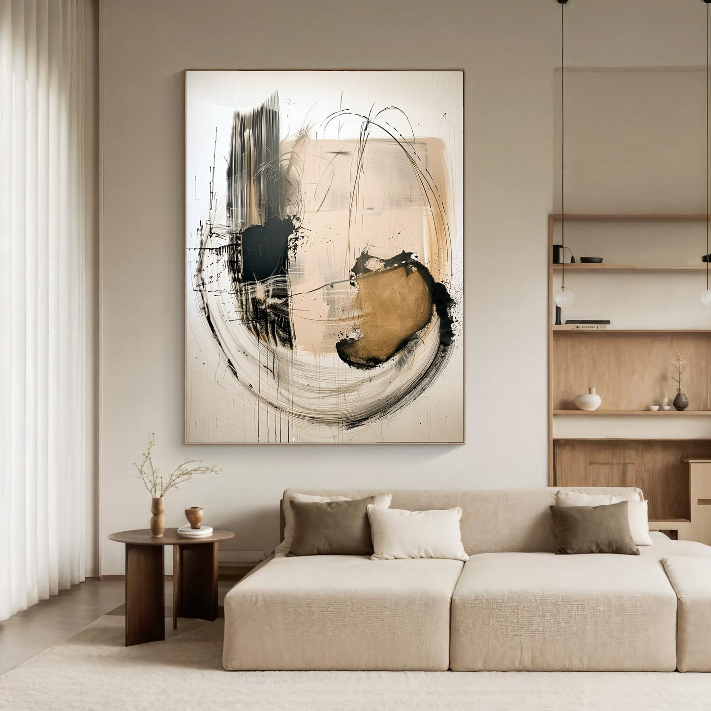 Bold Abstract Movement – Black & Gold Textured Painting