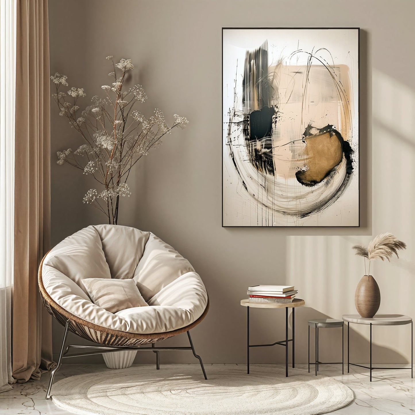 Bold Abstract Movement – Black & Gold Textured Painting