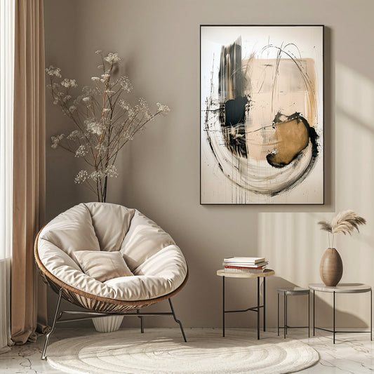 Bold Abstract Movement – Black & Gold Textured Painting