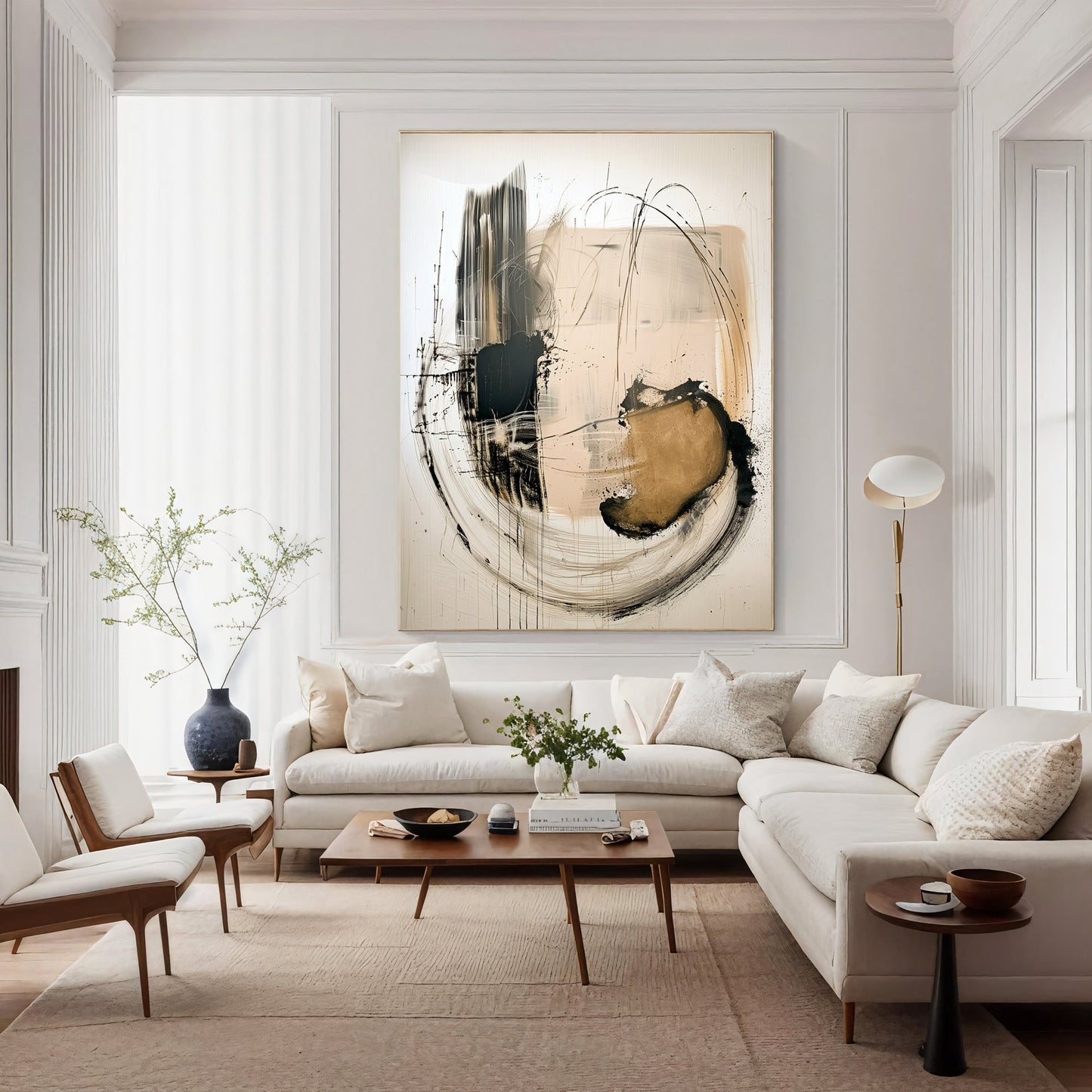 Bold Abstract Movement – Black & Gold Textured Painting