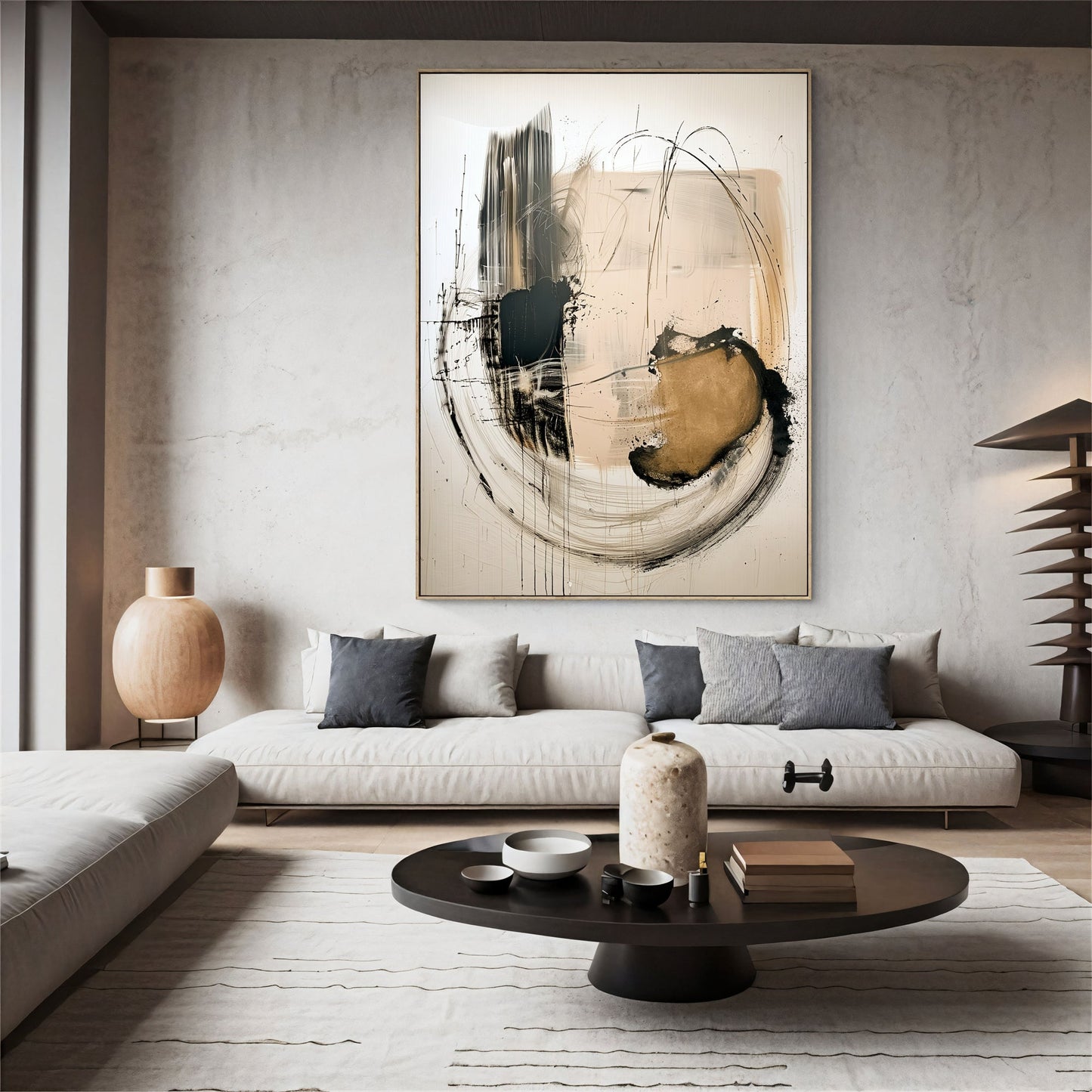 Bold Abstract Movement – Black & Gold Textured Painting