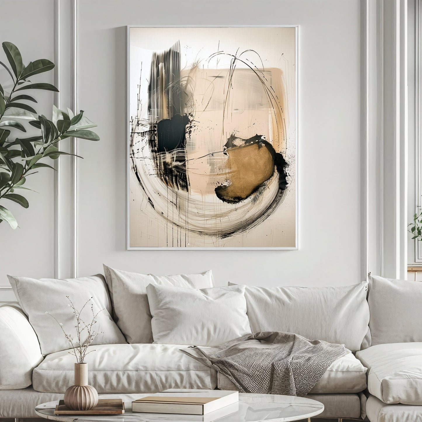 Bold Abstract Movement – Black & Gold Textured Painting