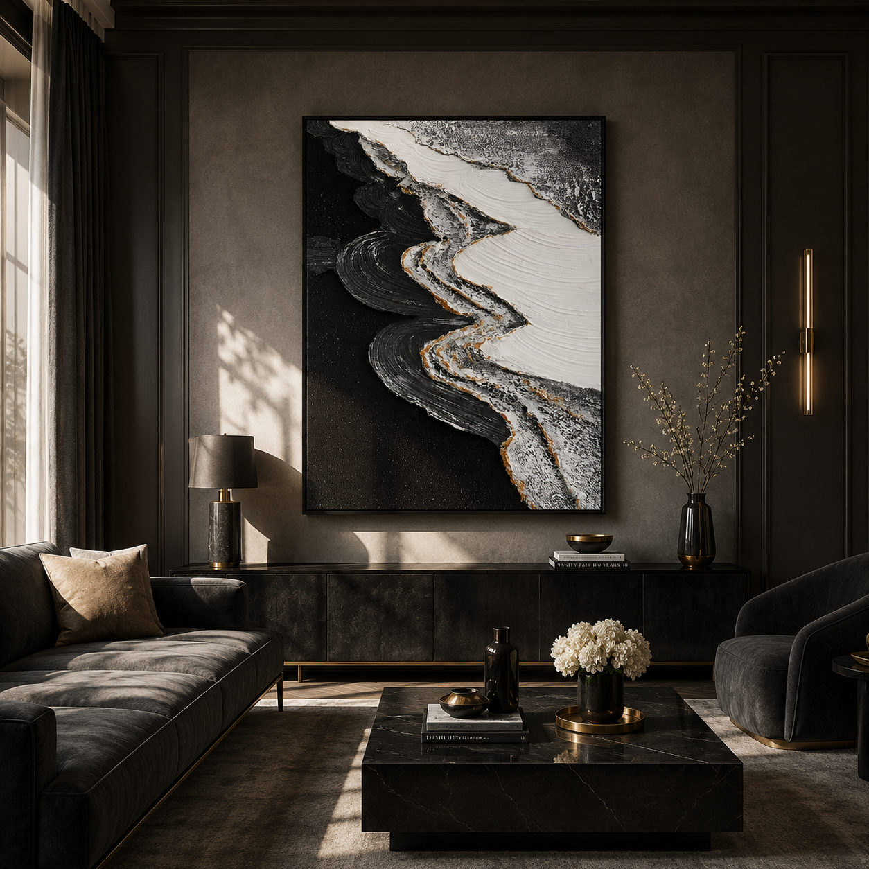 Black and White Textured Abstract Painting #ART21