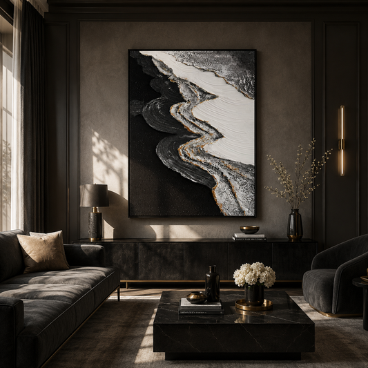 Black and White Textured Abstract Painting #ART21