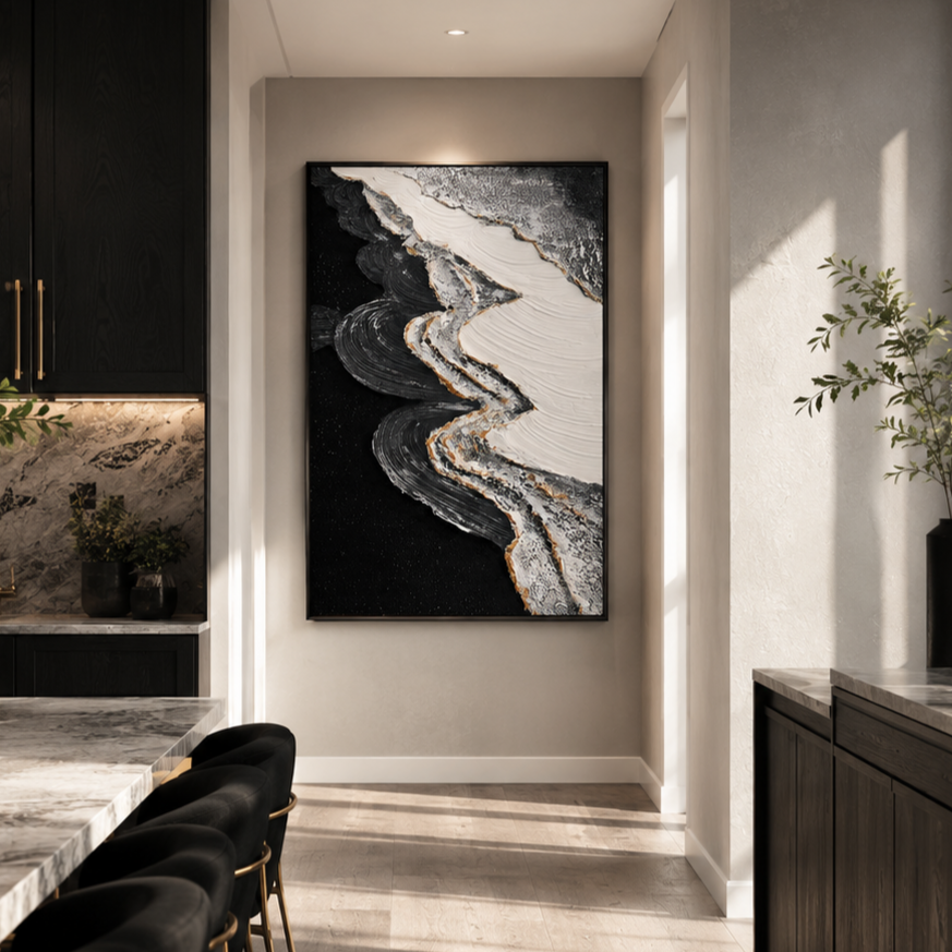 Black and White Textured Abstract Painting #ART21