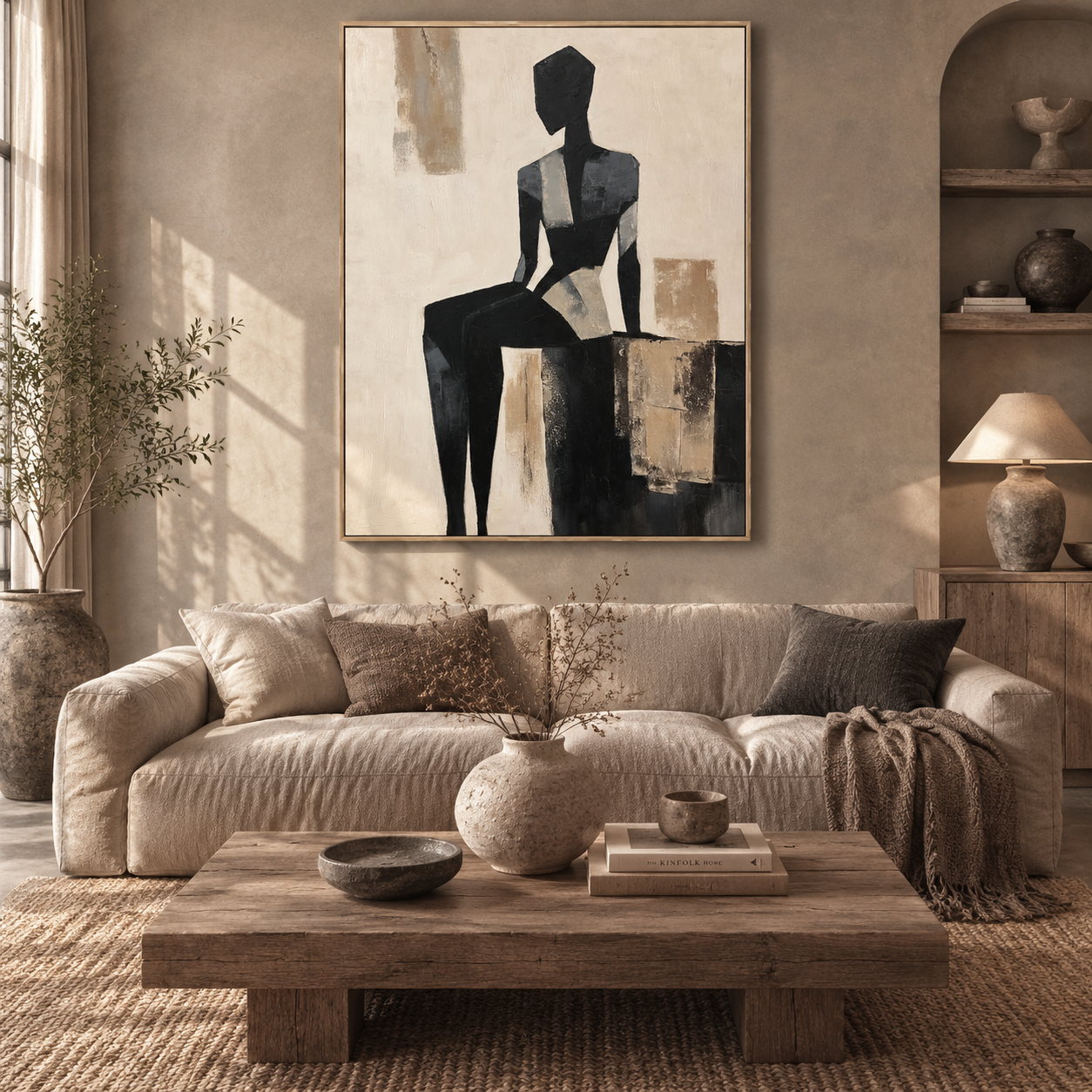 Silent Form Black and Beige Abstract Figure Painting #PIX2£¨126£©