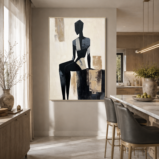 Silent Form Black and Beige Abstract Figure Painting #PIX2£¨126£©
