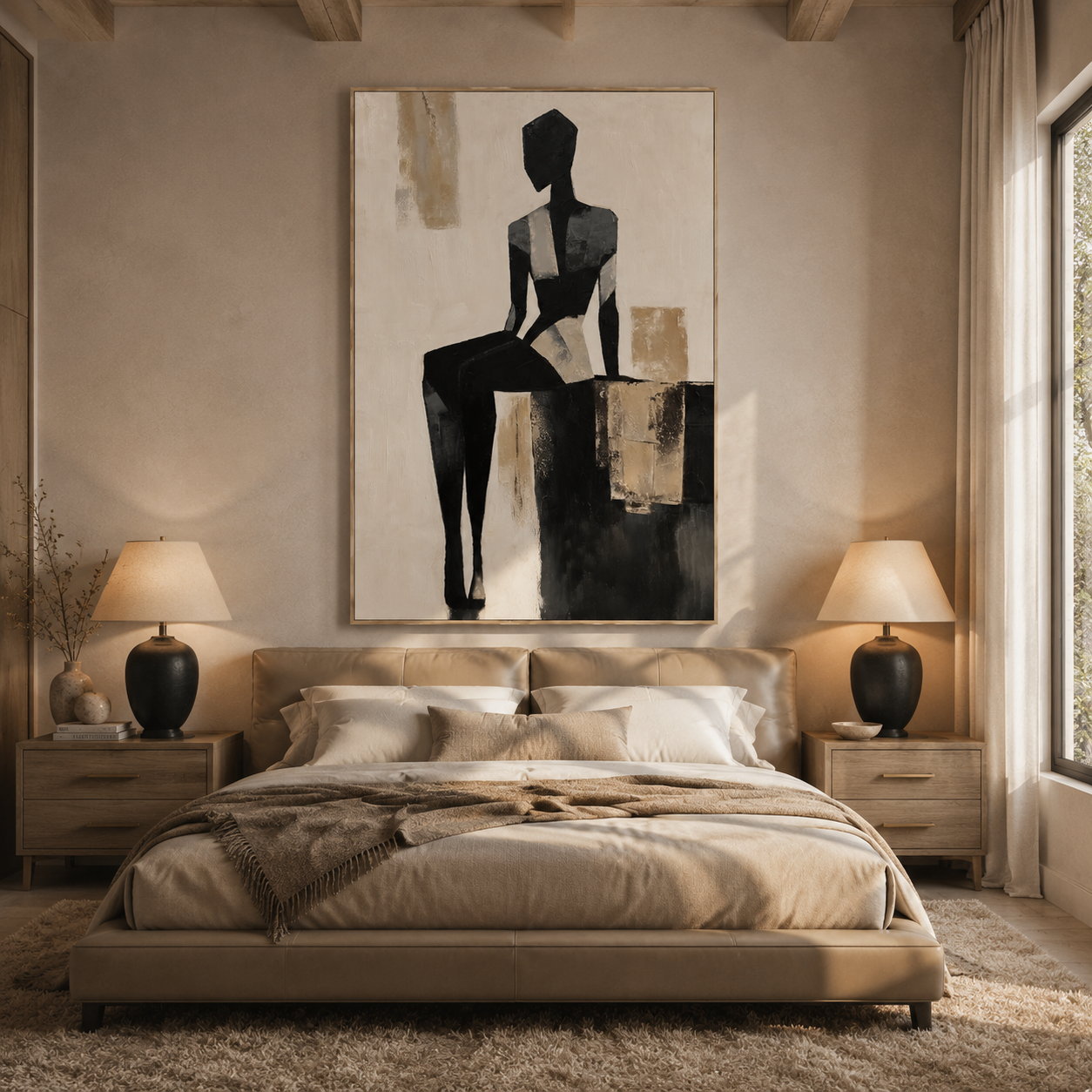 Silent Form Black and Beige Abstract Figure Painting #PIX2£¨126£©