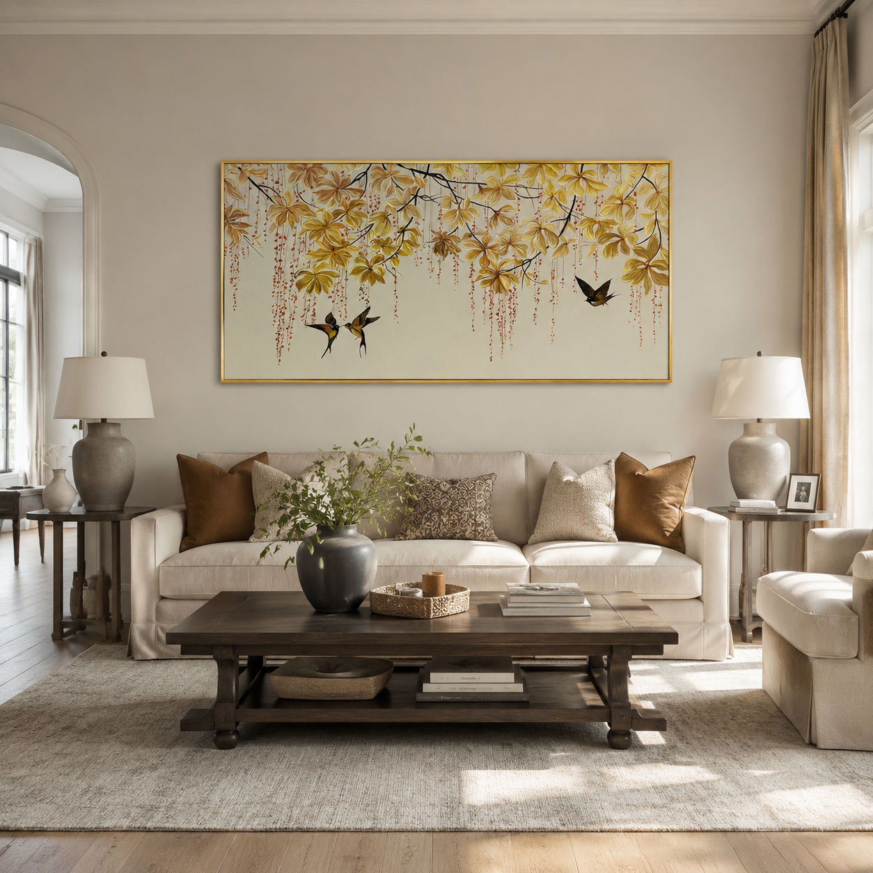 Birds and Vine Textured Painting