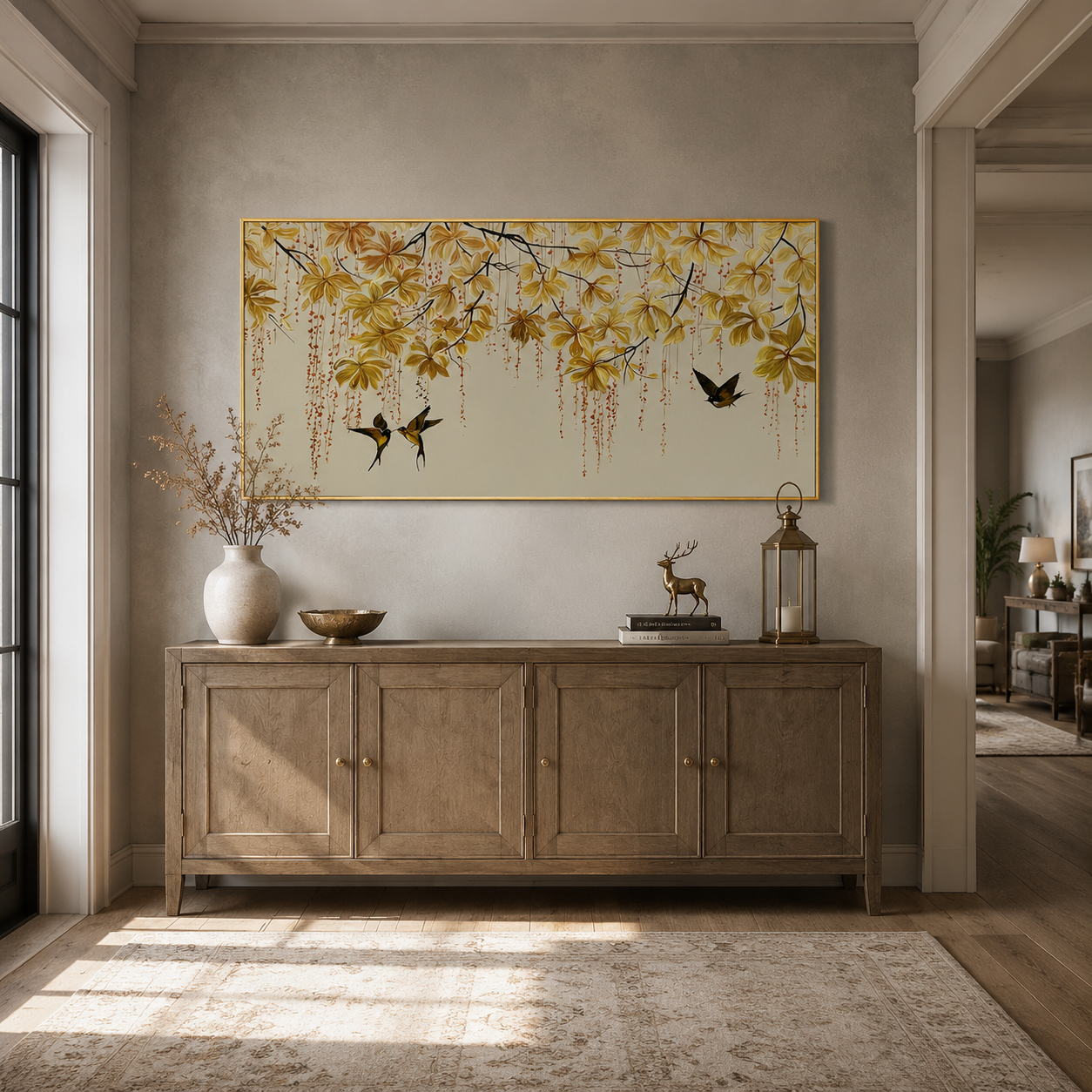 Birds and Vine Textured Painting