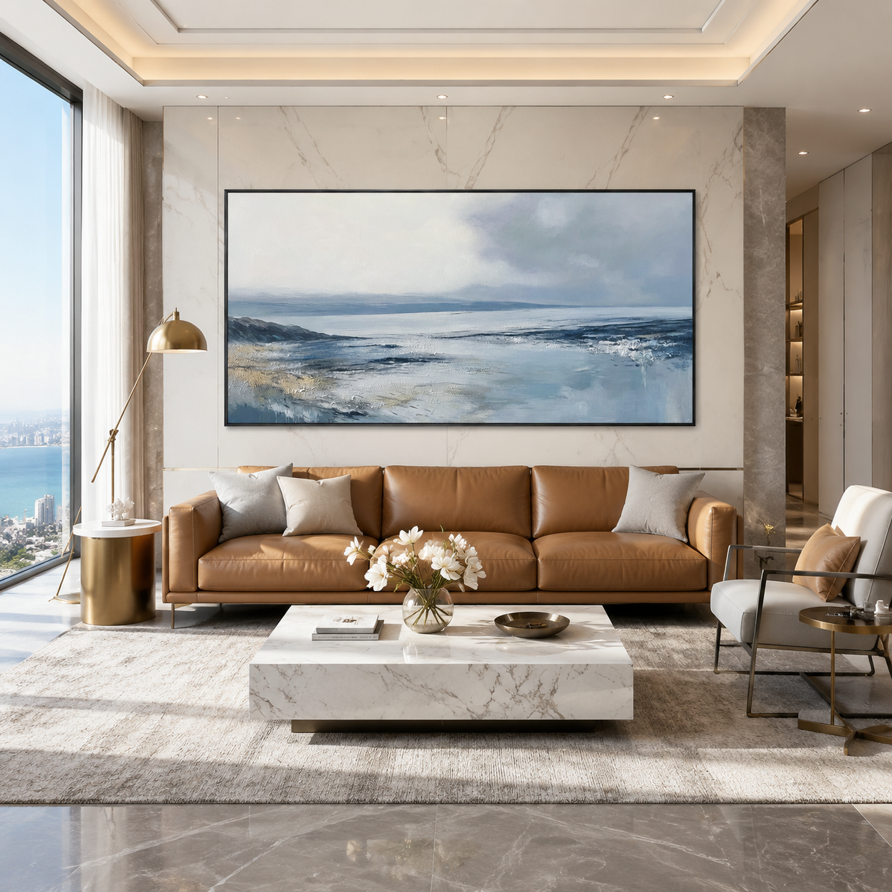 Calm Horizon Blue Seascape Painting