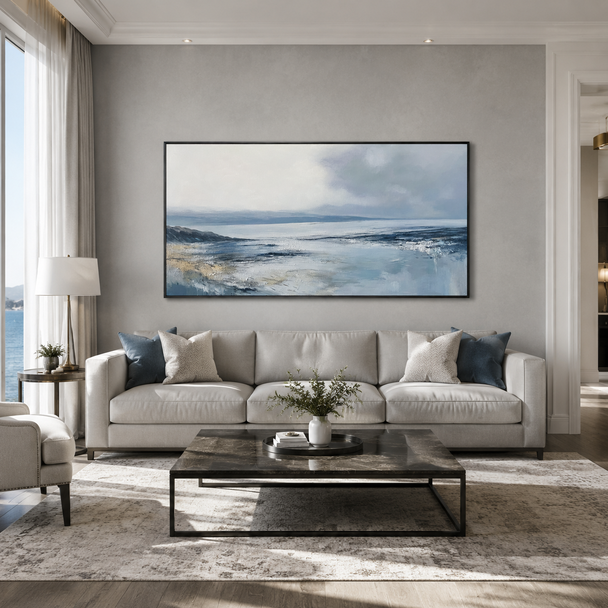 Calm Horizon Blue Seascape Painting