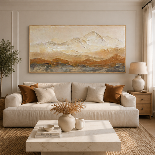 Golden Mist Mountain Textured Painting