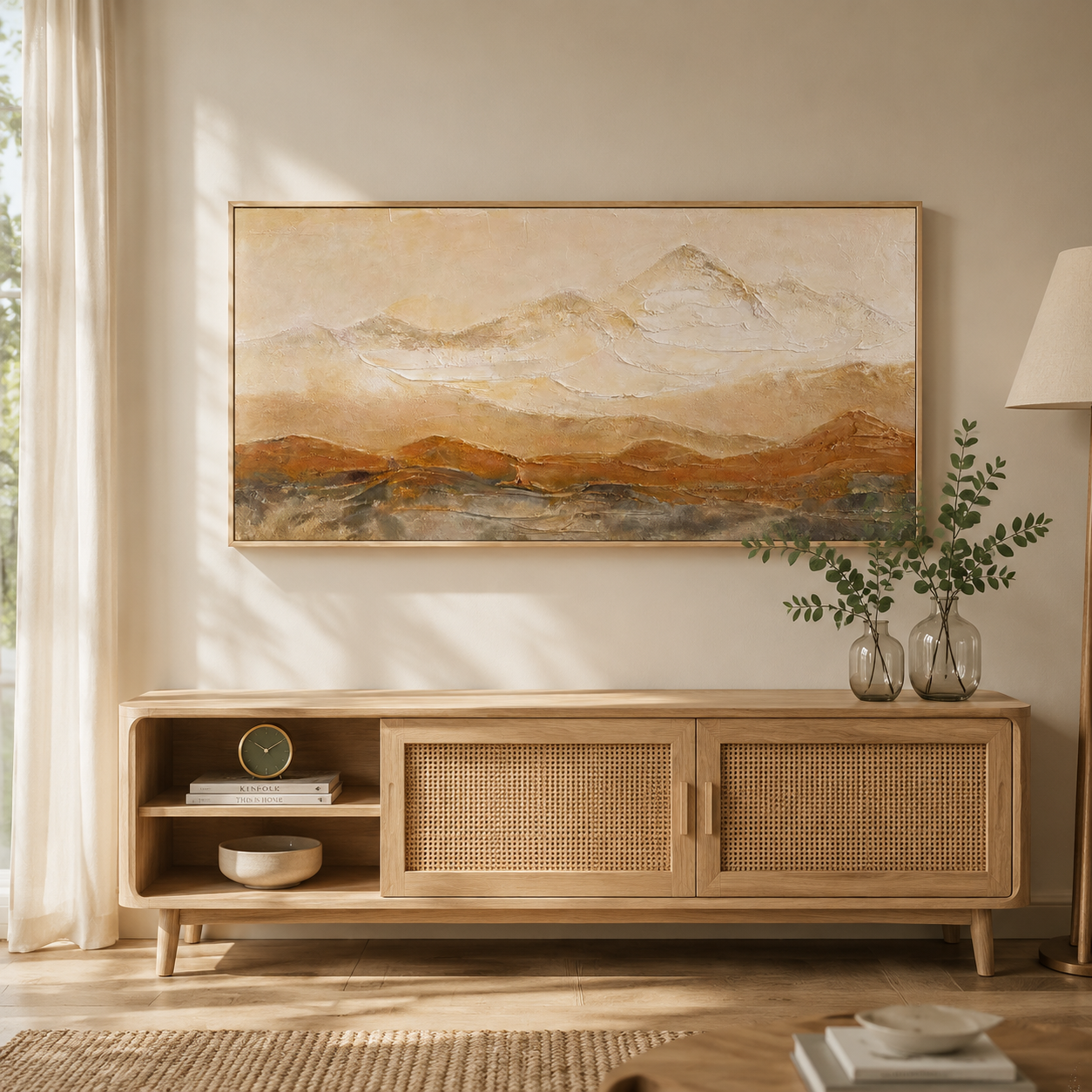 Golden Mist Mountain Textured Painting