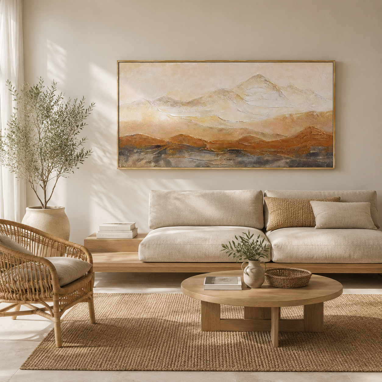 Golden Mist Mountain Textured Painting