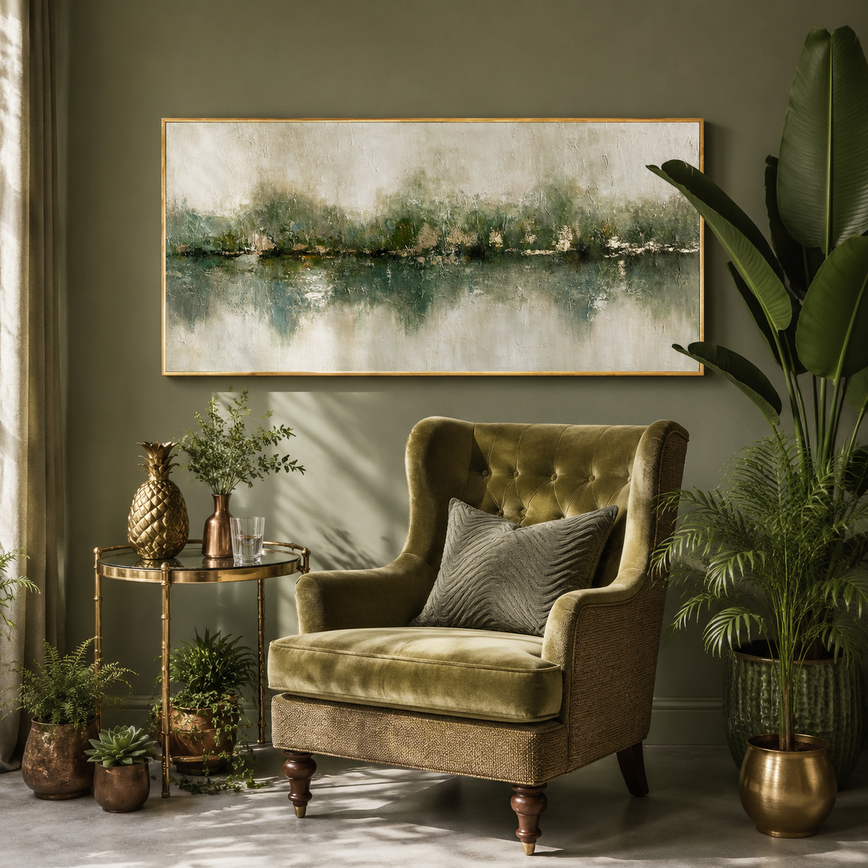 Mist Horizon Green Abstract Painting