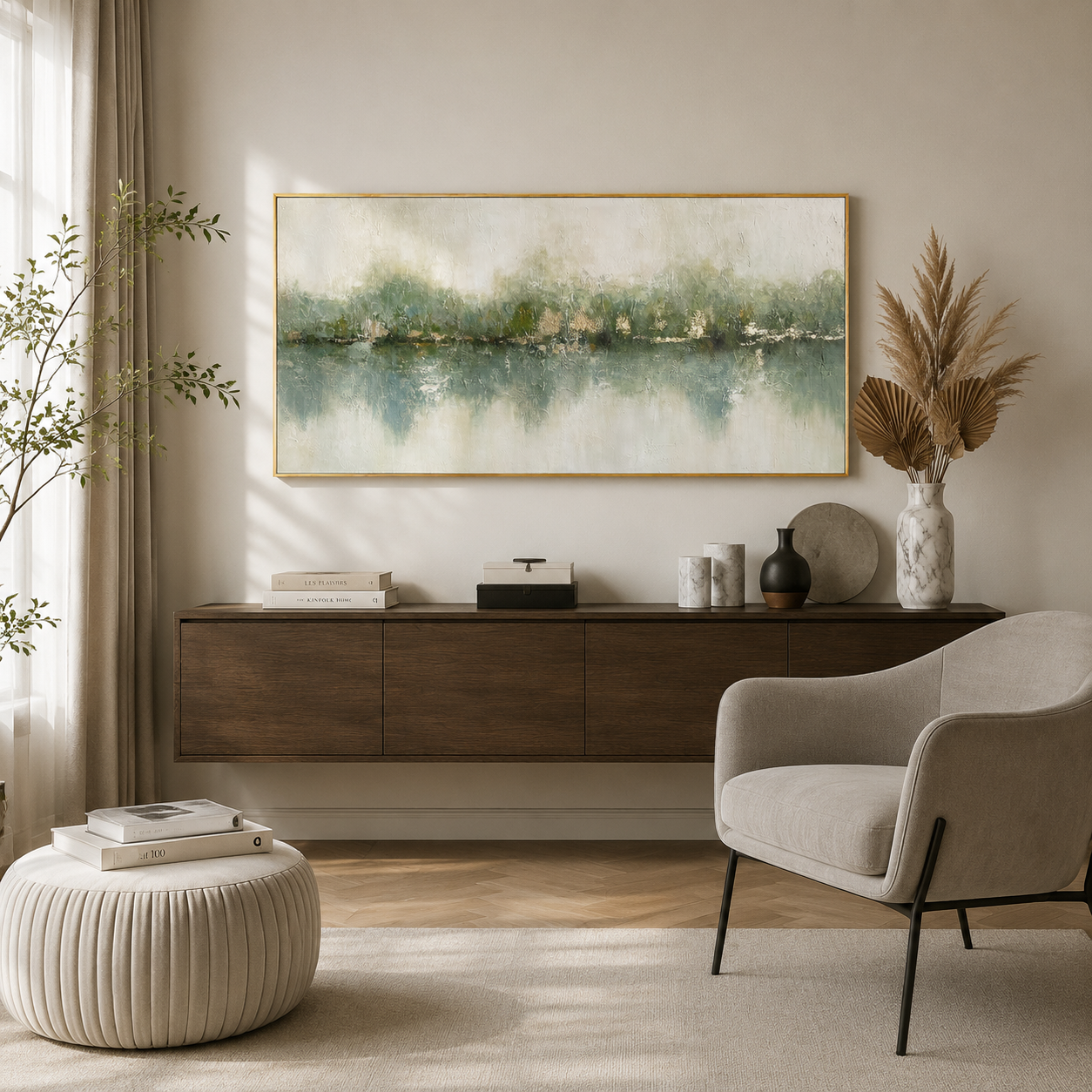 Mist Horizon Green Abstract Painting