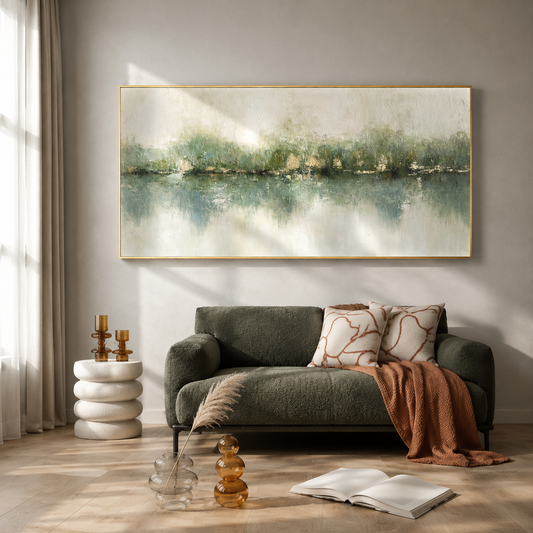 Mist Horizon Green Abstract Painting