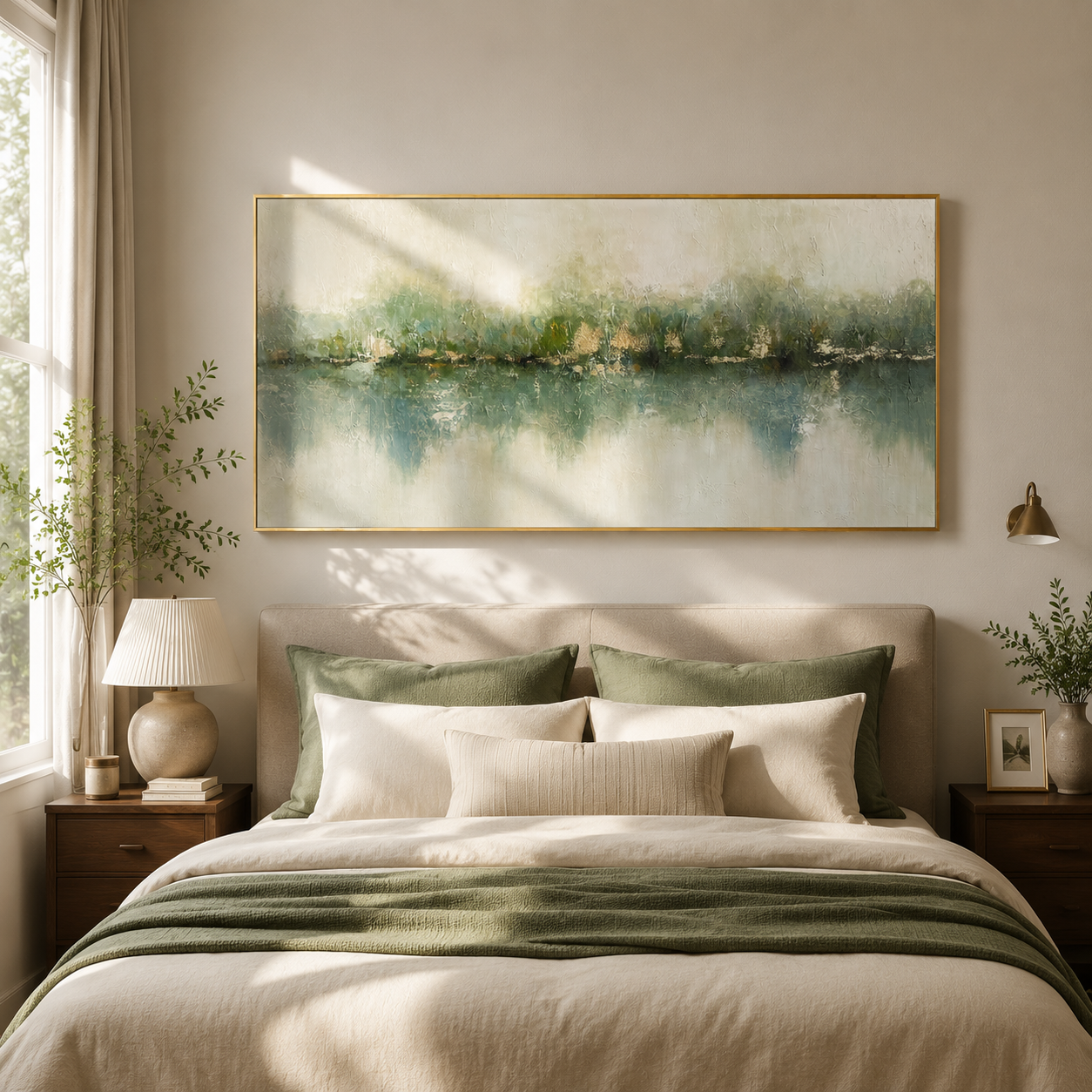 Mist Horizon Green Abstract Painting
