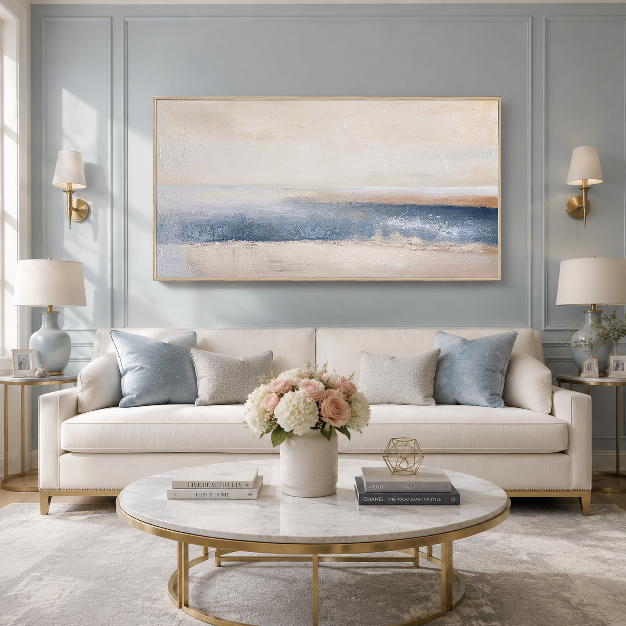Serenity Coast Blue Abstract Painting