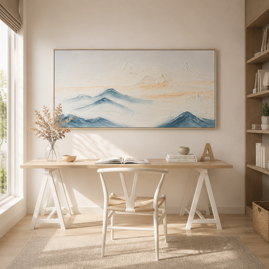 Silent Peaks Textured Mountain Painting