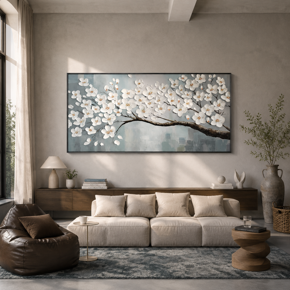 White Magnolia Textured Painting