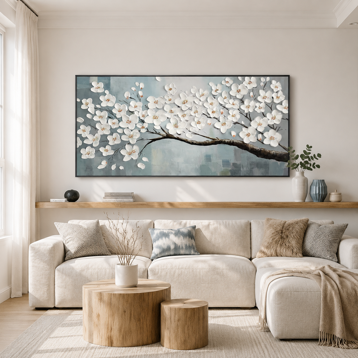 White Magnolia Textured Painting