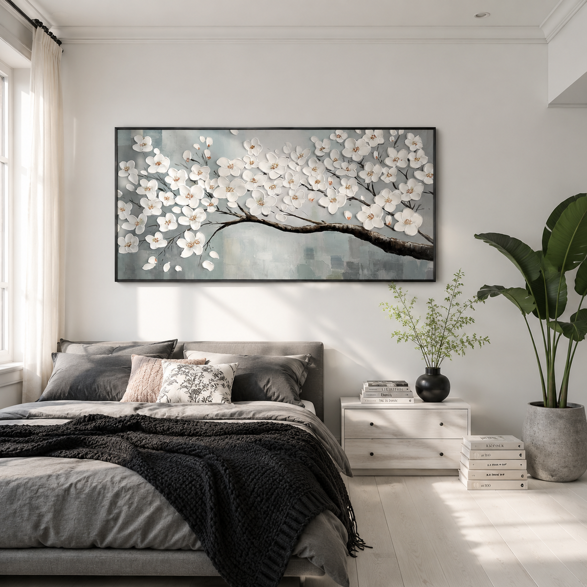 White Magnolia Textured Painting