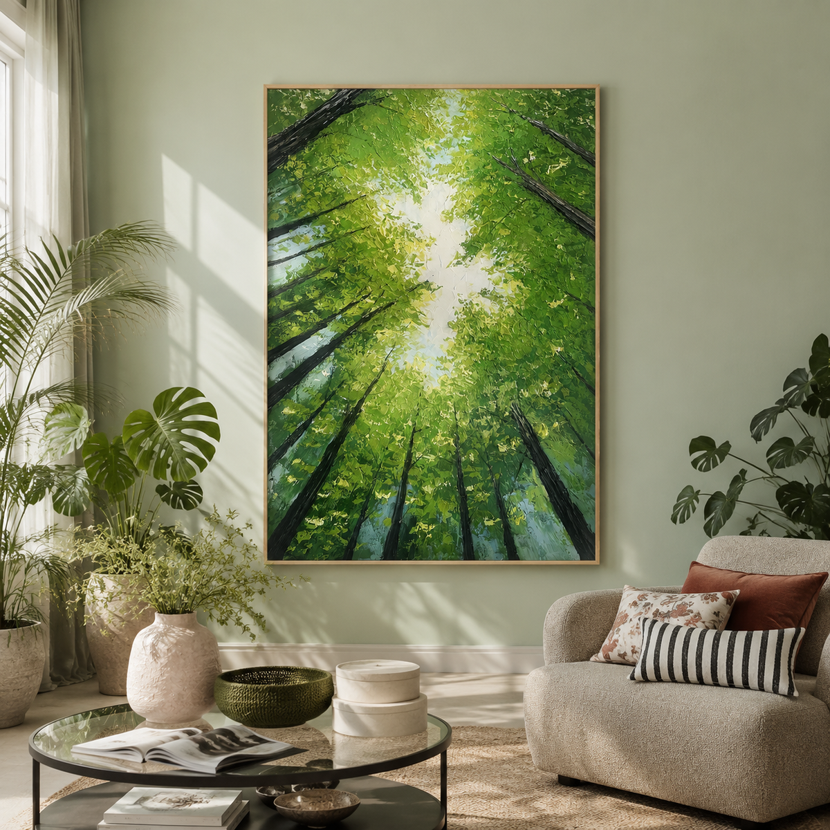 Emerald Canopy Light Forest Painting