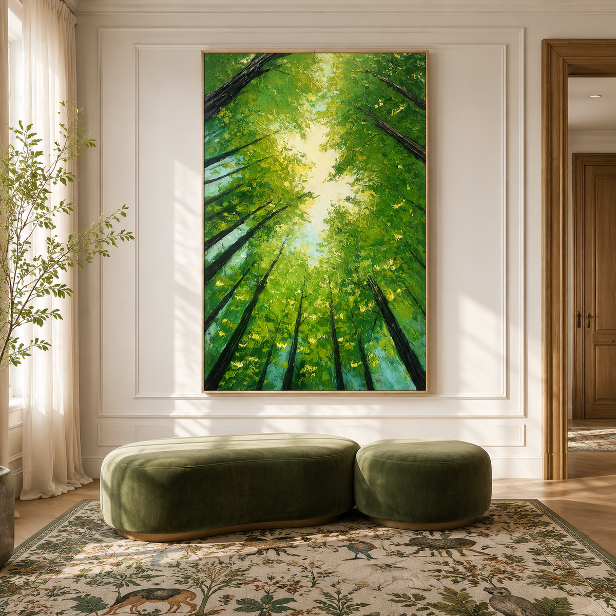 Emerald Canopy Light Forest Painting