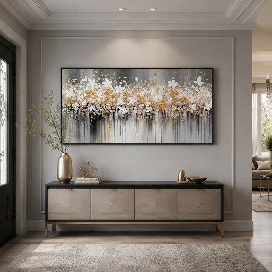Golden Drift Blossom Abstract Painting